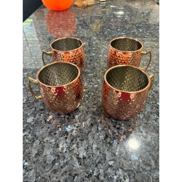 Set of 4 Eco One Hammered Copper Moscow Mule Mugs – Silver Stainless Steel Inter - Picture 7 of 8